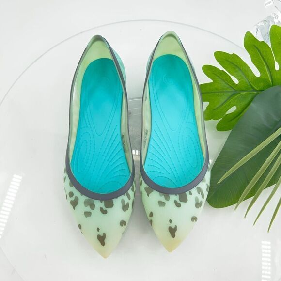 CROCS Womens Rio Ballet Flat Size 9 Leopard Fade Rubber Pointed Slip On Shoe - Picture 1 of 12